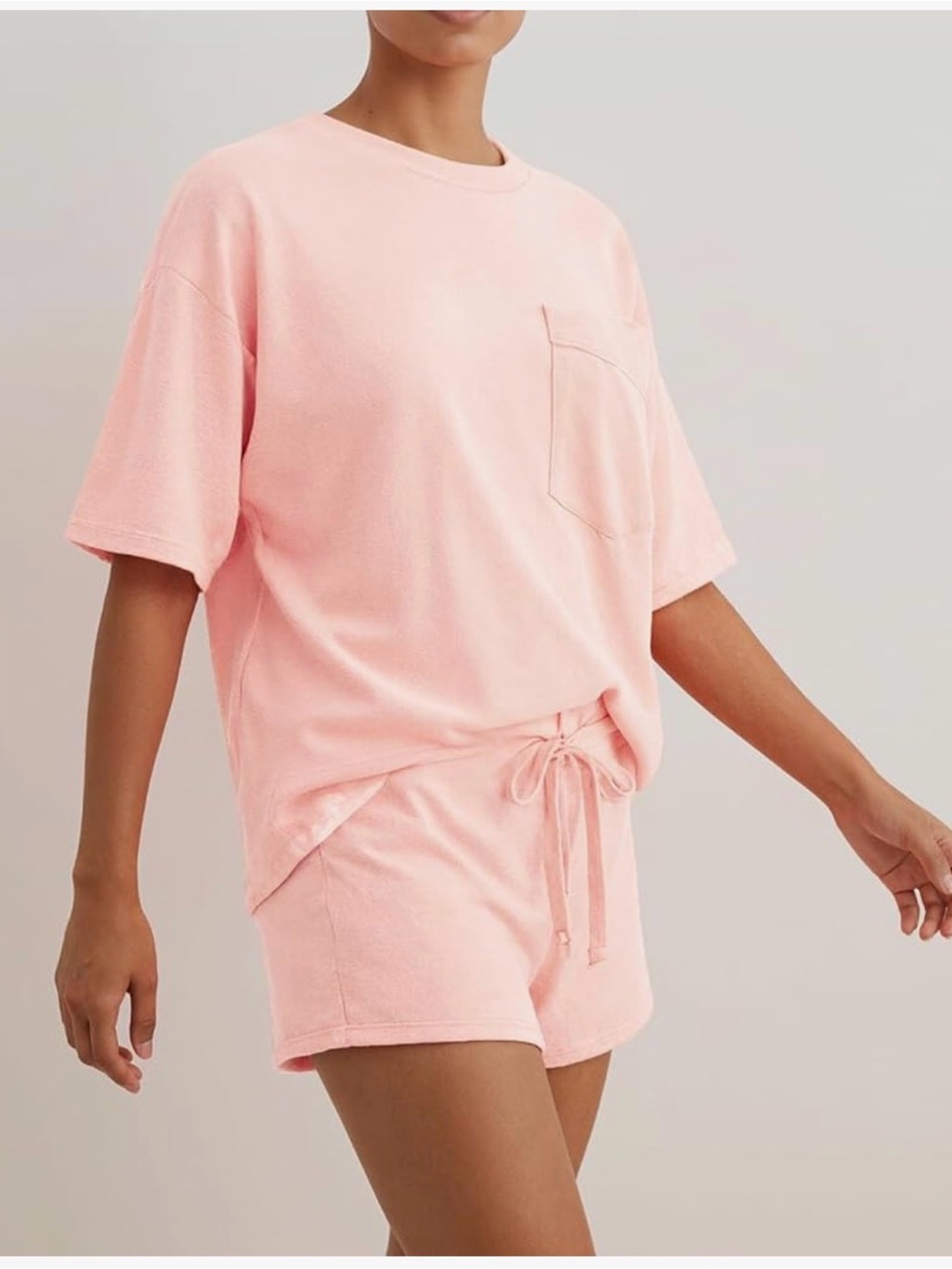 NWT Pink Loungewear Jammie Coverup Short Set - Pocket Tee & Drawstring Shorts-S - Picture 8 of 14